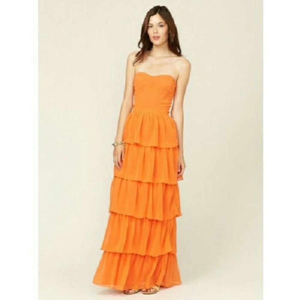 Elegant Orange Strapless Maxi Dress